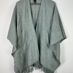 Fraas Gray Fringe Shawl Wrap Poncho Boho Minimalist Cozy Cottagecore Preppy Chic Photo 0