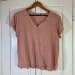 Orvis Linen Shirt Womens Medium V-Neck Orange Stripes Outdoorsy Summer READ Photo 0