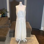 Women’s White Chiffon Formal Dress Floral Lace Detail & Matching Jacket Size 14 Photo 1