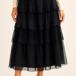 Arula Black Tiered Mesh Lace Midi Skirt Polka Dot Tulle A Photo 0