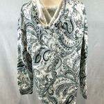 JM Collection JM Active ivory and green paisley print soft brushed hoodie size medium NWT Photo 4