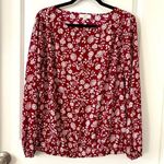 Loft Burgundy Floral Long Sleeve Relaxed Blouse Photo 0