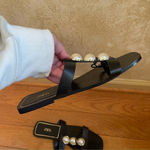 ZARA Pearl Flat Sandals Black leather white pearls golden hardware SZ EU 41 Photo 6