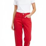 Universal Standard NWT Bae Boyfriend Crop Denim Bright Red Size 00 Photo 0