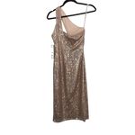 AQUA  Women's Rose Gold Shimmer Asymmetric Neck One Shoulder Sequin Midi Dress XS Photo 1