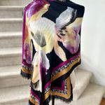 Chico's  Black Orange Purple Orchid Floral Print Shawl Wrap Scarf Photo 0