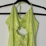 AFRM Radish Dress in Lime Green Snake Jacquard Midi Halter Front Cutout Slip NWT Photo 3