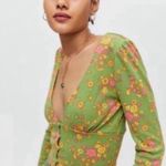 Urban Outfitters Women's  Floral Print Long Sleeve Top Green/Pink Size XS Ruby Photo 0