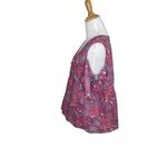 Lucky Brand  Womens Pink Red Blue Floral Print Cold Shoulder Blouse Top Sz L Photo 1