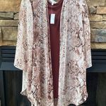 Maurice's Plum Wine Burgundy metallic gold L/XL open front snakeprint cardigan duster Photo 0