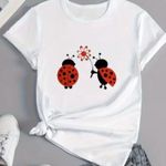 BRAND NEW ~ Women's White Cotton Ladybug Summer T Photo 0