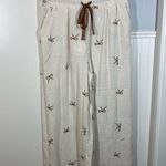 Umgee  Linen Pants Size Medium Cream Brown Bows Elastic Waist Casual Vacation NWT Photo 0