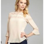 Rebecca Taylor  Blouse Womens Size 6 Pink Peach Silk Lace‎ Bell Sleeve Top Photo 0