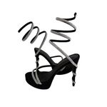 Wild Diva  Black Silver Rhinestone Jeweled Spiral Heels Size 9 Photo 1