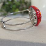 Boutique Silver Orange Rhinestone Basketball Clamper Hinge Bracelet Photo 2