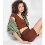 Wild Fable Ribbed High Waisted Ribbed Yoga Shorts S Terracotta Brown Athleisure Photo 1