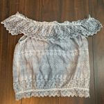 American Eagle  Gray Off the Shoulders Eyelet Crop Top Photo 1
