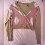 Pink and brown preppy cardigan Tan Size M Photo 0