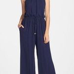 Vince Camuto Navy Blouson Halter Gold Choker Jumpsuit 4 Photo 0