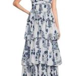 Ro's Garden size large tiered maxi dress white blue floral guest new anthropolog Photo 0