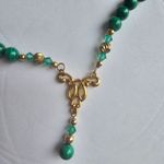 Vintage Malachite Bead Crystal Gold tone metal beaded necklace Green Photo 8