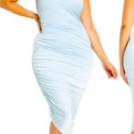 Eloquii  Ruched One Shoulder Dress skyride blue ruched asymmetrical midi, size 16 Photo 0