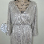 NTM: Silver Sequin Mini Dress Surplice V Photo 0