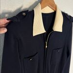 Vintage Rena Lange Navy Blue Jumpsuit Classic Logo Gold Buttons Zip Up Size 40 Size M Photo 4