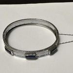 Pacific&Co Vintage Signed NuWite R&G . Art Deco Hinged Bangle Bracelet Safety Chain Blue Photo 3
