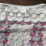 Language Lace Trim Floral Print Dolman Sleeve Top Shirt Boho Crochet Lightweight Gray Size XS Photo 4