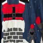 Christmas Sweater Ugly Holiday Crewneck Santa Reindeer Womens XL Blue Acrylic Photo 1