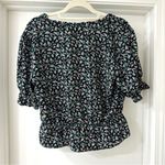 Topshop Black Floral 1/2 Sleeve Ruffle Blouse, Size 10 (Medium) Photo 6