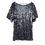 Free People Grey Metallic Shimmery Sequin Mini Dress Sheer Oversized Photo 3