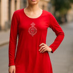 Lauren Ralph Lauren Dress Red Long Sleeve Rhinestone Embellished Crown Logo Size M Photo 0