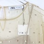 ZARA NWT Mesh Pearl Beaded Midi Dress XS/S Tan Photo 5