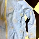 Talbots Vintage 90s Baby Blue Zip Up Sweater Jacket Silver Metallic Snowflake M Photo 2