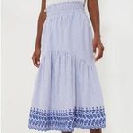 Tuckernuck Cinzia Blue Stripe Eyelet Skirt Size M NWT Cotton Blend Midi Boho White Size M Photo 0