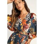 Lulus Take a Holiday Navy Blue Tropical Print Maxi Kimono Style Dress Sz S NWT Photo 1