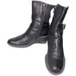 Aquatalia Women’s Size 8.5 Black Leather Buckle Strappy Ankle Wedged Boots Photo 0