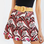 Anthropologie Floral Print Ruffle Tiered Mini Skirt Red Pink Size S Viscose Photo 0