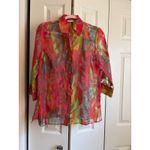 Erin London Sheer Neon Floral Blouse – Size Small Red Photo 3