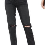 American Eagle Outfitters Mom Straight Black High Rise Distressed Jeans Photo 0