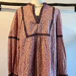 Faherty  Aurora Floral Organic Cotton Boho Indie Long Sleeve Blouse Size Large Photo 0