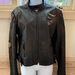 VINTAGE RARE Polo Ralph Lauren LEATHER Graphic Moto Biker Jacket W/ Patches sz M Black Size M Photo 0