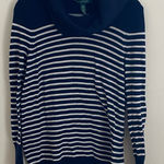 Ralph Lauren Women's LRL Lauren Blue White Stripe Funnel Neck Sweater Sz Large Photo 0