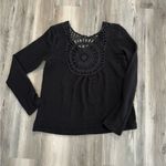 Boho style waffle knit Black Crochet Detail Women's Top Photo 1