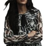 Anthropologie  Maeve Animal Print Sheer Ruffle Long Sleeve Mini Dress Size XXS Photo 3