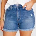 Just Black  HIGH WAISTED RAW EDGE DISTRESSED DENIM SHORTS Photo 0