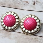 Vintage Clip On Earrings Large Statement Unusual Pink & Light Gold Tone 1.75" Photo 1