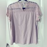 Lavender Cute Lace Blouse Top Short Sleeve High neck w button closure Sz L VGUC Purple Size L Photo 7